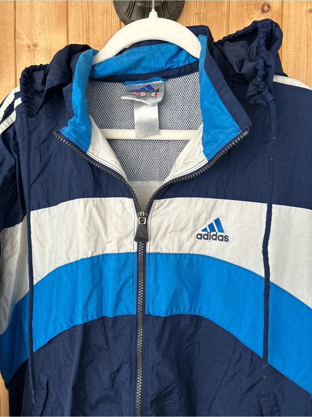 Vintage adidas Blue and White Windbreaker Jacket Size Large